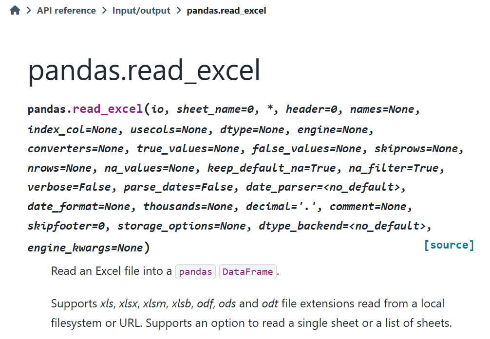 Image with documentation for read_excel