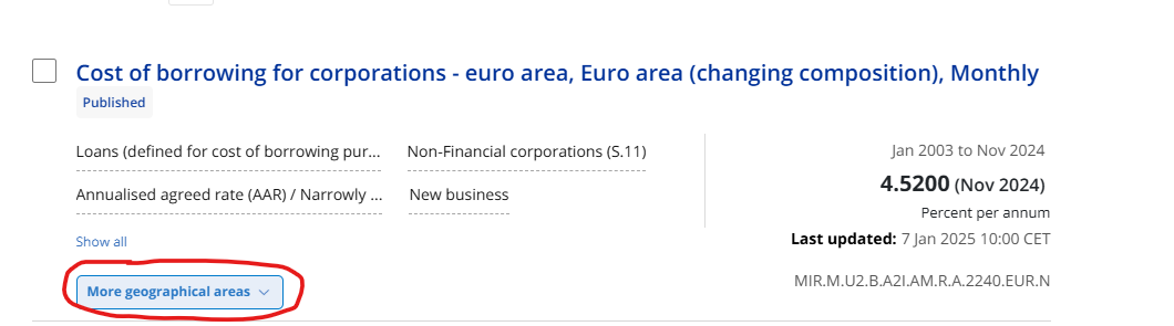 Screenshot of ECB webpage