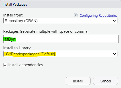 RStudio Package Installation menu.