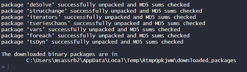 Output for successful package installation.